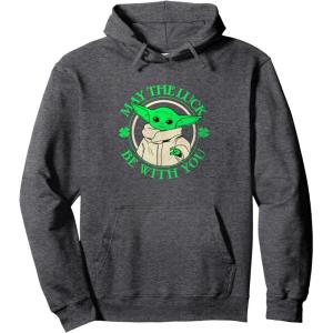 imageStar Wars St Patricks Day Grogu May The Luck Be With You Pullover HoodieDark Heather Grey