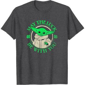 imageStar Wars St Patricks Day Grogu May The Luck Be With You TShirtDark Heather Grey