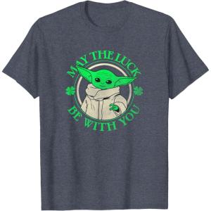 imageStar Wars St Patricks Day Grogu May The Luck Be With You TShirtHeather Blue