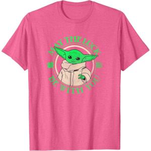 imageStar Wars St Patricks Day Grogu May The Luck Be With You TShirtPink Heather