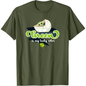 imageStar Wars The Mandalorian St Patricks Day Lucky Grogu TShirtOlive Green