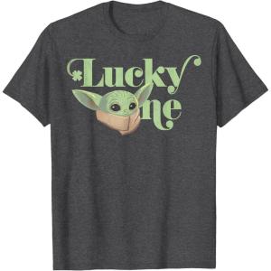 imageStar Wars The Mandalorian St Patricks The Child Lucky One TShirtDark Heather Grey