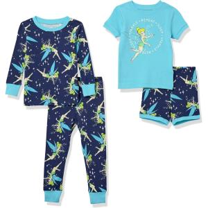 imageAmazon Essentials Disney  Marvel  Star Wars Babies Toddlers and Girls Pajama Set 4Piece Previously Spotted ZebraTinker Bell Sparkle