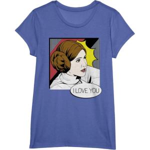 imageStar Wars Couple Valentines Leia I Love You Pop Art Disney TShirtBright Blue Heather