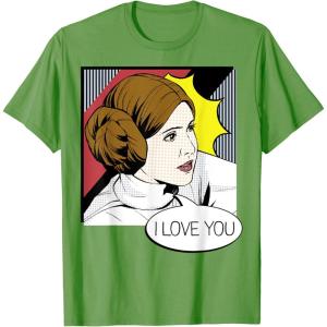 imageStar Wars Couple Valentines Leia I Love You Pop Art Disney TShirtGrass Green