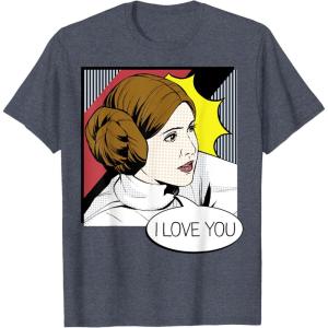 imageStar Wars Couple Valentines Leia I Love You Pop Art Disney TShirtHeather Blue