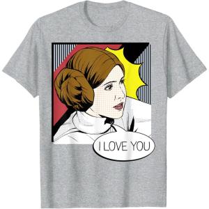 imageStar Wars Couple Valentines Leia I Love You Pop Art Disney TShirtHeather Grey