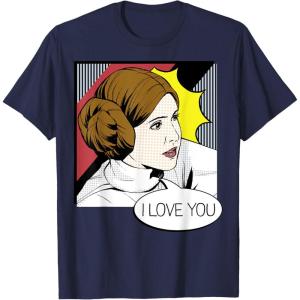 imageStar Wars Couple Valentines Leia I Love You Pop Art Disney TShirtNavy Blue