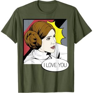 imageStar Wars Couple Valentines Leia I Love You Pop Art Disney TShirtOlive Green