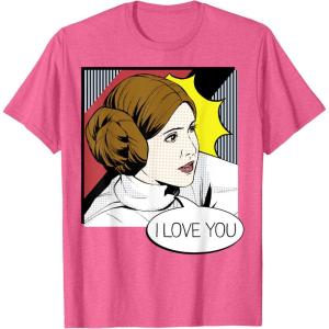imageStar Wars Couple Valentines Leia I Love You Pop Art Disney TShirtPink Heather