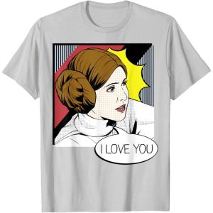imageStar Wars Couple Valentines Leia I Love You Pop Art Disney TShirtSilver Grey
