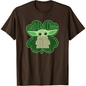 imageStar Wars Grogu Good Luck Charm Clover St Patricks Day TShirtBrown