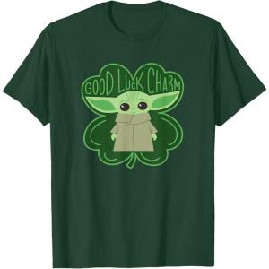 imageStar Wars Grogu Good Luck Charm Clover St Patricks Day TShirtDark Green