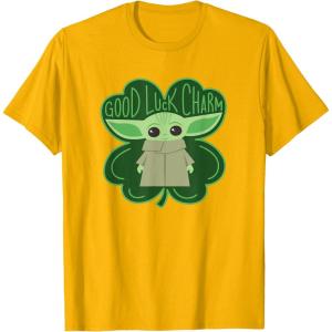 imageStar Wars Grogu Good Luck Charm Clover St Patricks Day TShirtGolden Yellow