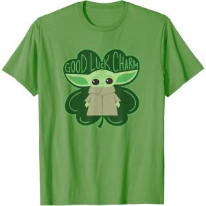imageStar Wars Grogu Good Luck Charm Clover St Patricks Day TShirtGrass Green