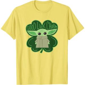 imageStar Wars Grogu Good Luck Charm Clover St Patricks Day TShirtLemon Yellow