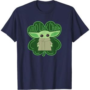 imageStar Wars Grogu Good Luck Charm Clover St Patricks Day TShirtNavy Blue