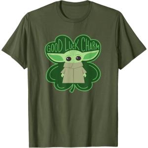 imageStar Wars Grogu Good Luck Charm Clover St Patricks Day TShirtOlive Green