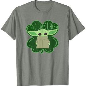 imageStar Wars Grogu Good Luck Charm Clover St Patricks Day TShirtOlive Heather