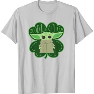 imageStar Wars Grogu Good Luck Charm Clover St Patricks Day TShirtSilver Grey