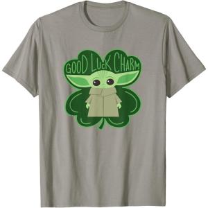 imageStar Wars Grogu Good Luck Charm Clover St Patricks Day TShirtSlate Grey