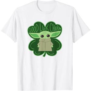 imageStar Wars Grogu Good Luck Charm Clover St Patricks Day TShirtWhite