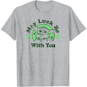 imageStar Wars St Patricks Day Grogu May Luck Be With You V2 TShirtHeather Grey
