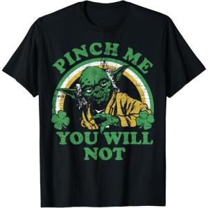 imageStar Wars St Patricks Day Yoda Pinch Me Rainbow TShirtBlack