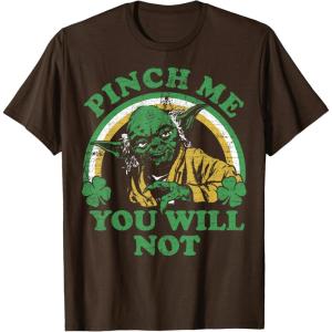 imageStar Wars St Patricks Day Yoda Pinch Me Rainbow TShirtBrown