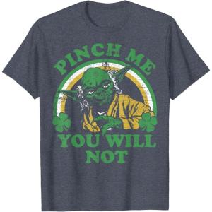imageStar Wars St Patricks Day Yoda Pinch Me Rainbow TShirtHeather Blue