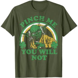 imageStar Wars St Patricks Day Yoda Pinch Me Rainbow TShirtOlive Green
