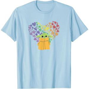 imageStar Wars The Mandalorian The Child Rainbow Hearts TShirtBaby Blue