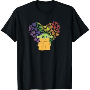 imageStar Wars The Mandalorian The Child Rainbow Hearts TShirtBlack