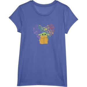 imageStar Wars The Mandalorian The Child Rainbow Hearts TShirtBright Blue Heather