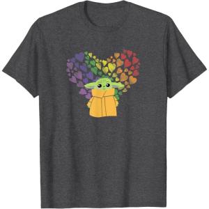 imageStar Wars The Mandalorian The Child Rainbow Hearts TShirtDark Heather Grey
