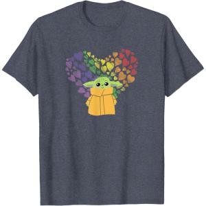 imageStar Wars The Mandalorian The Child Rainbow Hearts TShirtHeather Blue