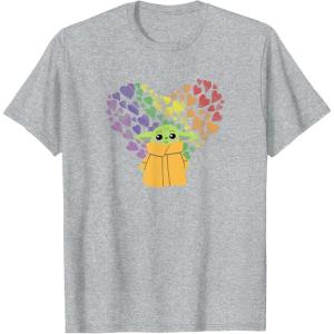imageStar Wars The Mandalorian The Child Rainbow Hearts TShirtHeather Grey
