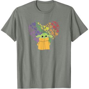 imageStar Wars The Mandalorian The Child Rainbow Hearts TShirtOlive Heather
