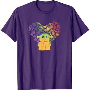 imageStar Wars The Mandalorian The Child Rainbow Hearts TShirtPurple