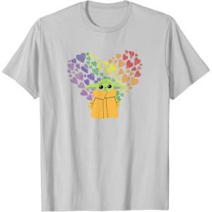 imageStar Wars The Mandalorian The Child Rainbow Hearts TShirtSilver Grey