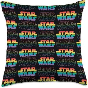 imageStar Wars Logo Gradient Rainbow Black Throw Pillow18x18