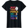 imageStar Wars Pride May The Force Be With You Rainbow Falcon TShirtBlack