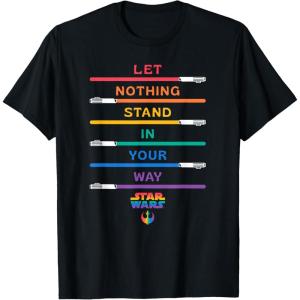 imageStar Wars Pride Let Nothing Stand in Your Way Rainbow Sabers TShirtBlack
