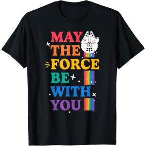 imageStar Wars Pride May The Force Be With You Rainbow Falcon TShirtBlack