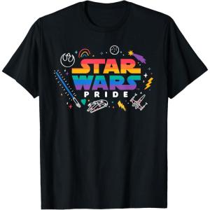 imageStar Wars Pride Rainbow Logo with Galactic Doodles TShirtBlack
