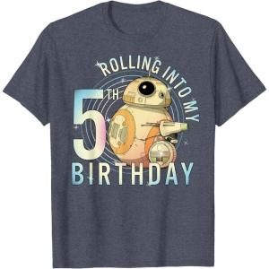 imageStar Wars BB8 ampamp DO Rolling Into My 5th Birthday TShirtHeather Blue