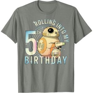 imageStar Wars BB8 ampamp DO Rolling Into My 5th Birthday TShirtOlive Heather