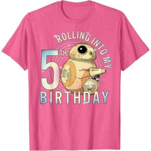 imageStar Wars BB8 ampamp DO Rolling Into My 5th Birthday TShirtPink Heather