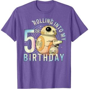 imageStar Wars BB8 ampamp DO Rolling Into My 5th Birthday TShirtPurple Heather