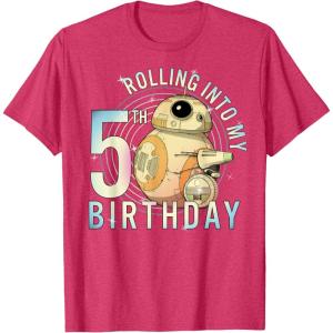 imageStar Wars BB8 ampamp DO Rolling Into My 5th Birthday TShirtRed Heather